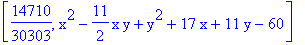 [14710/30303, x^2-11/2*x*y+y^2+17*x+11*y-60]